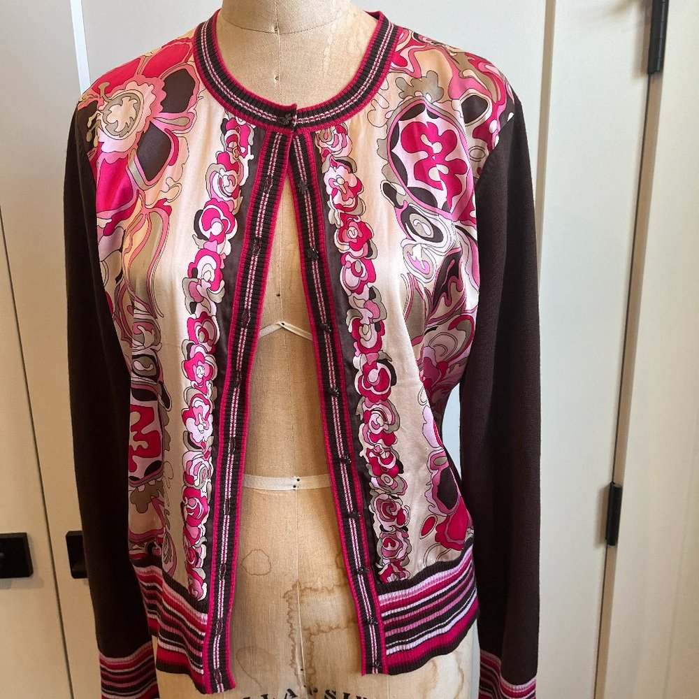 Elie Tahari Silk and Wool Knit Cardigan, L